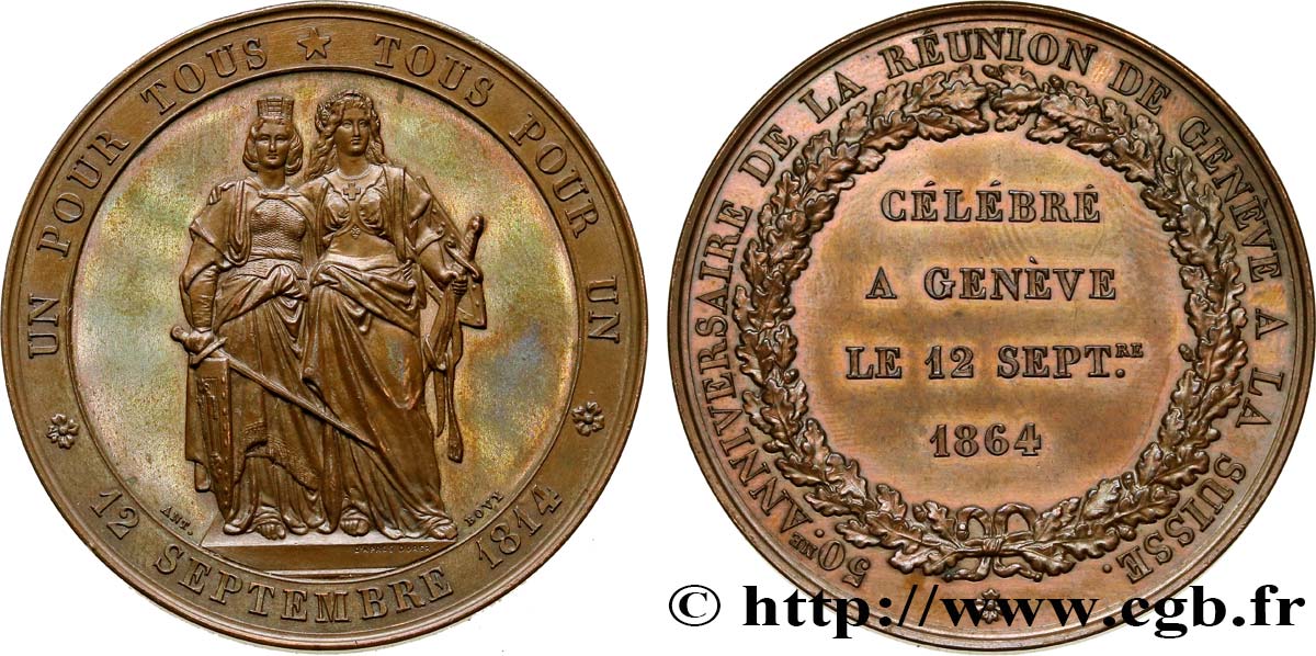 SUIZA Médaille du rattachement de Genève à la Suisse EBC