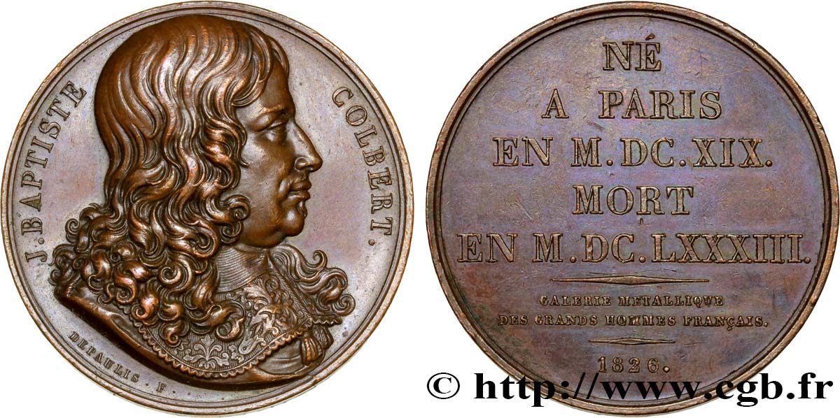 METALLIC GALLERY OF THE GREAT MEN FRENCH Médaille, Jean-Baptiste Colbert AU