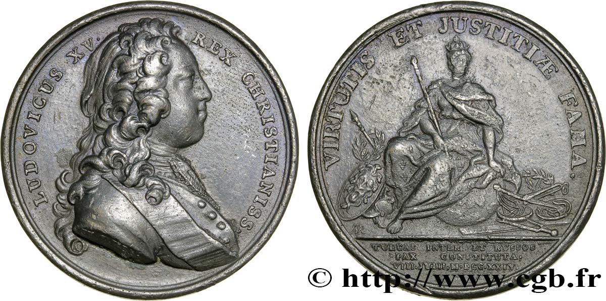 LOUIS XV THE BELOVED Médaille de médiation de la France entre le tsar et la porte ottomane XF