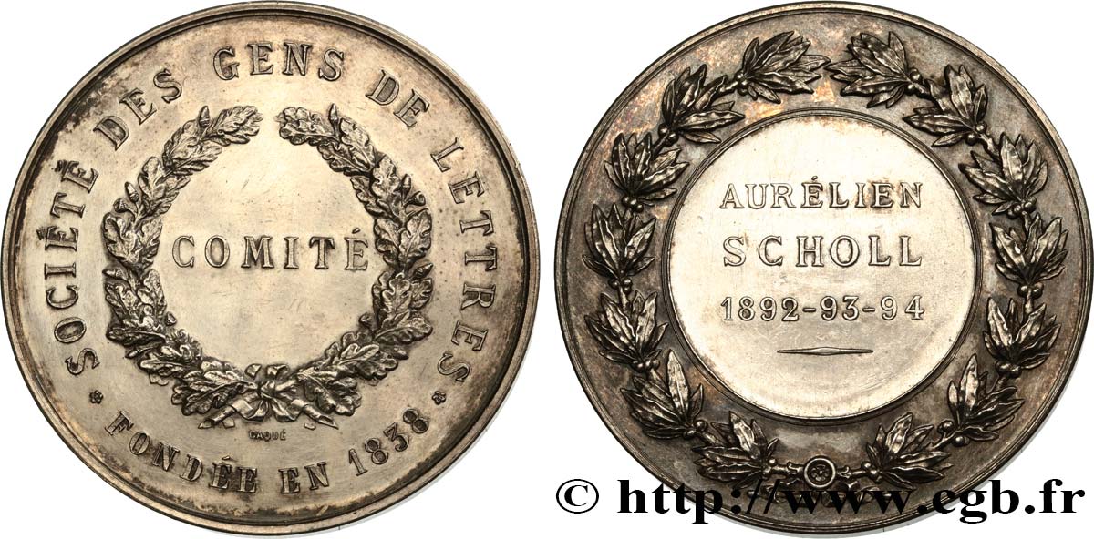 DRITTE FRANZOSISCHE REPUBLIK Médaille du comité de la Société des gens de lettres fVZ