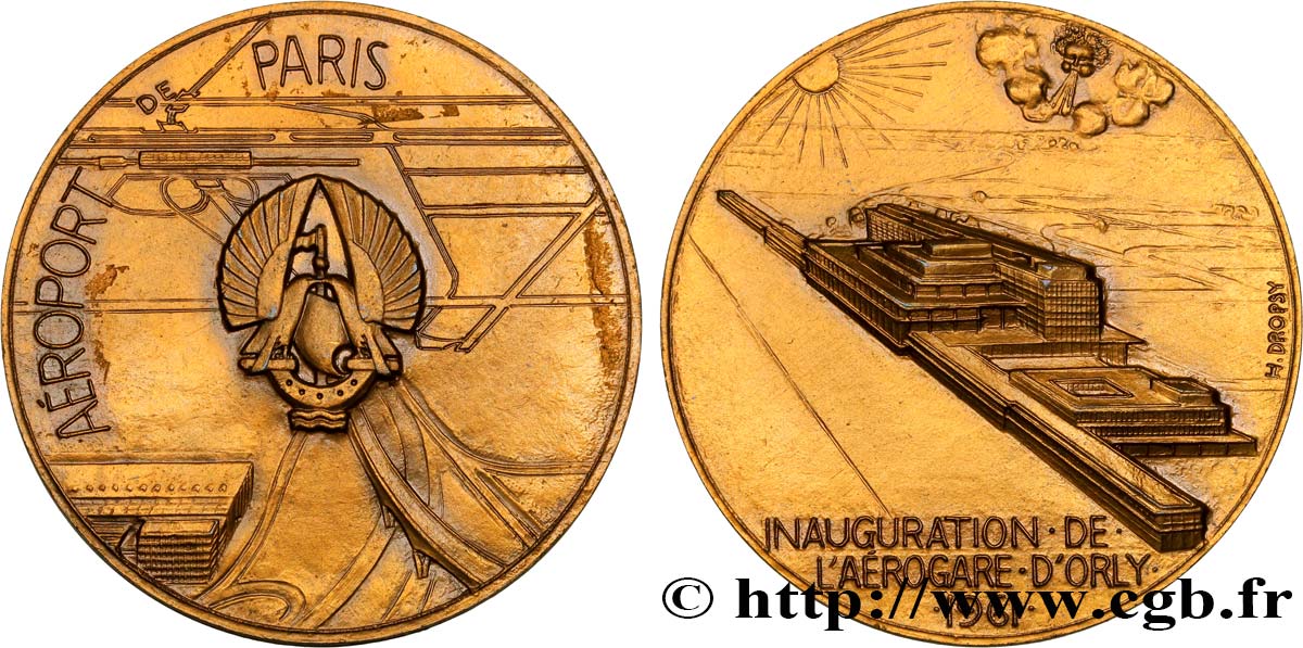 QUINTA REPUBLICA FRANCESA Médaille, Inauguration de l’aéroport d’Orly EBC