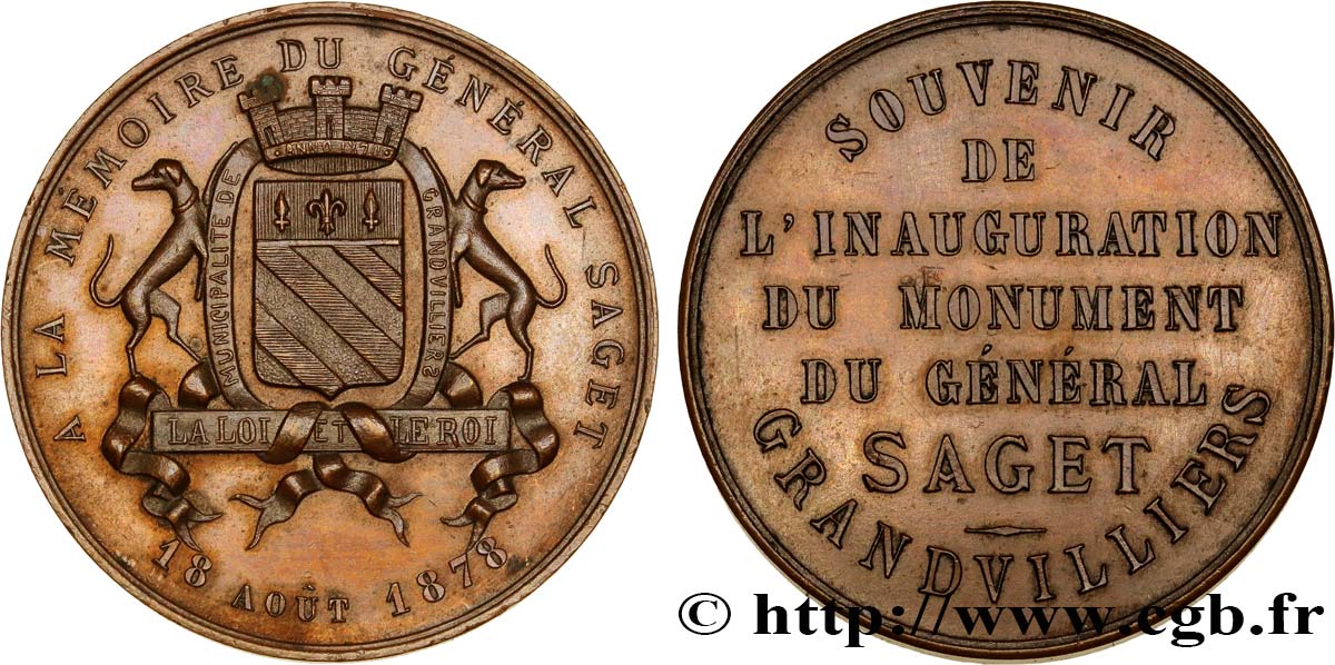 TROISIÈME RÉPUBLIQUE Médaille du monument au Général Saget SUP