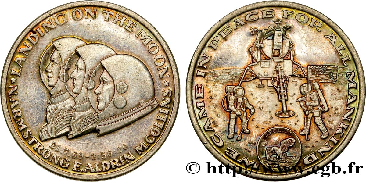 CONQUÊTE DE L ESPACE - EXPLORATION SPATIALE Médaille d’Apollo 11 - Landing on the Moon AU