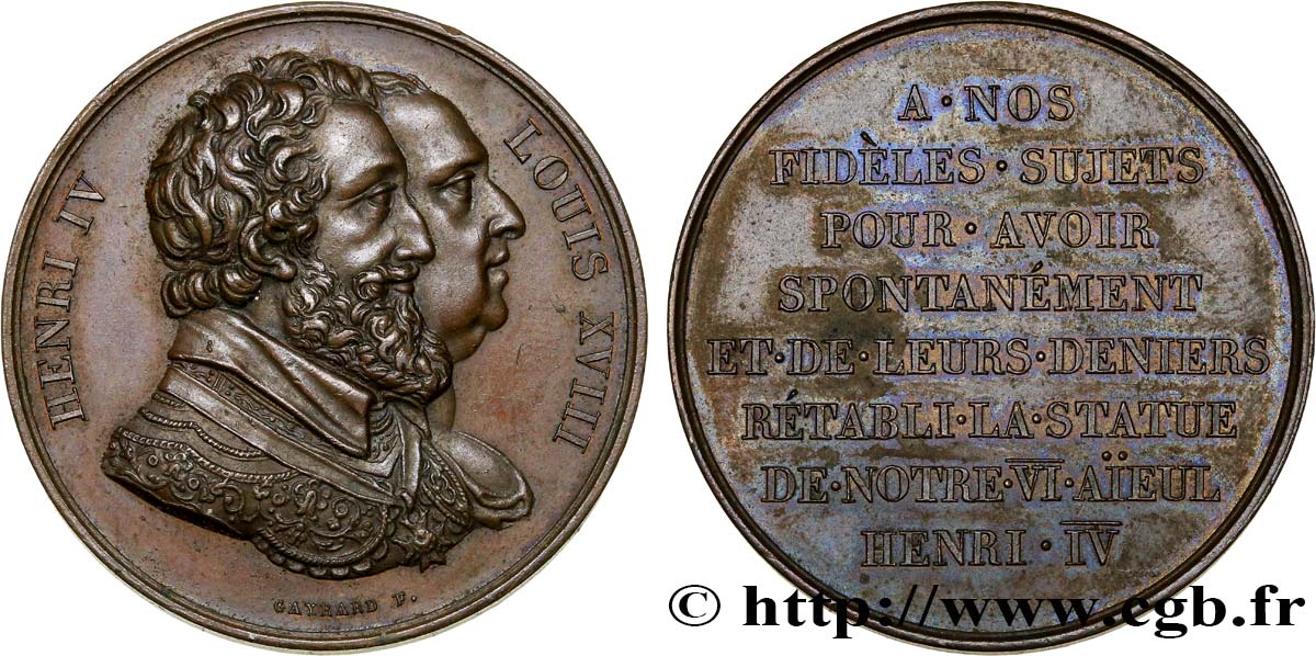 LUIS XVIII Médaille, Rétablissement de la statue de Henri IV le 28 octobre 1817 MBC+
