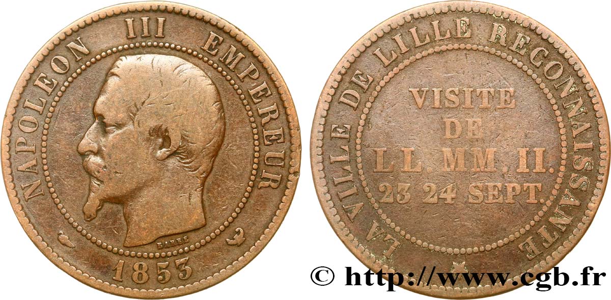 SECOND EMPIRE Médaille de la visite impériale à Lille les 23 et 24 septembre 1853 VF