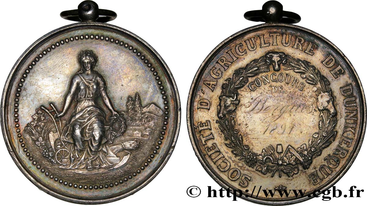 III REPUBLIC Médaille de la Société Agricole de Dunkerque AU