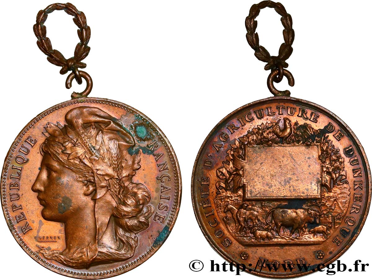 TROISIÈME RÉPUBLIQUE Médaille de la Société Agricole de Dunkerque TTB