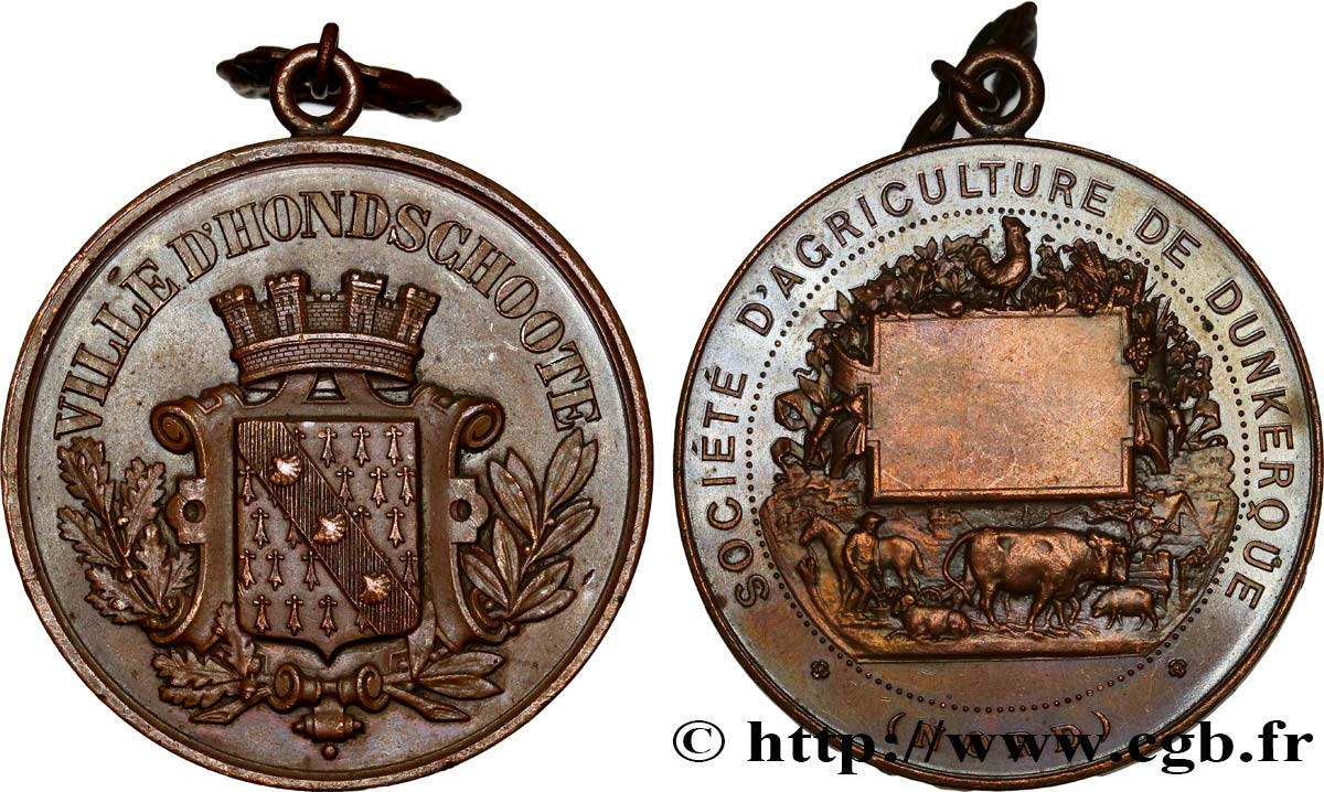TROISIÈME RÉPUBLIQUE Médaille, Société d’agriculture de Dunkerque SUP/TTB+