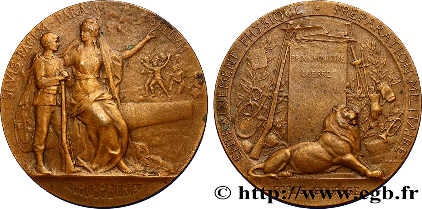 III REPUBLIC Médaille PRO PATRIA - Préparation militaire AU/AU