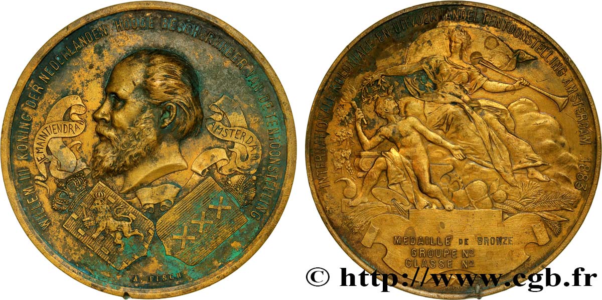 PAYS BAS - ROYAUME DE HOLLANDE - GUILLAUME III Médaille, Exposition internationale coloniale, commerce et exportation VF