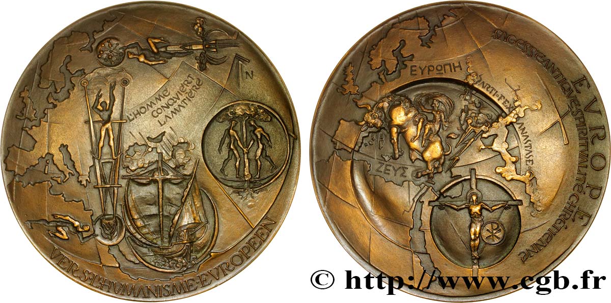 QUINTA REPUBBLICA FRANCESE Médaille, Promotion de l’Europe, Vers l’humanisme européen q.SPL