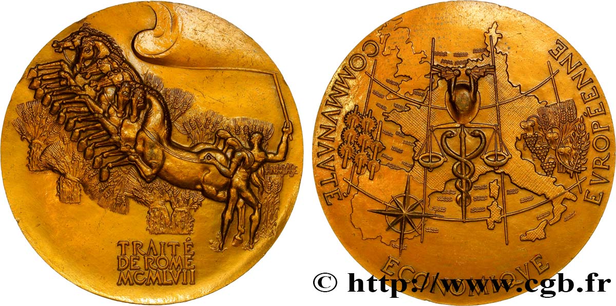 CINQUIÈME RÉPUBLIQUE Médaille, Traité de Rome, Communauté économique européenne TTB+