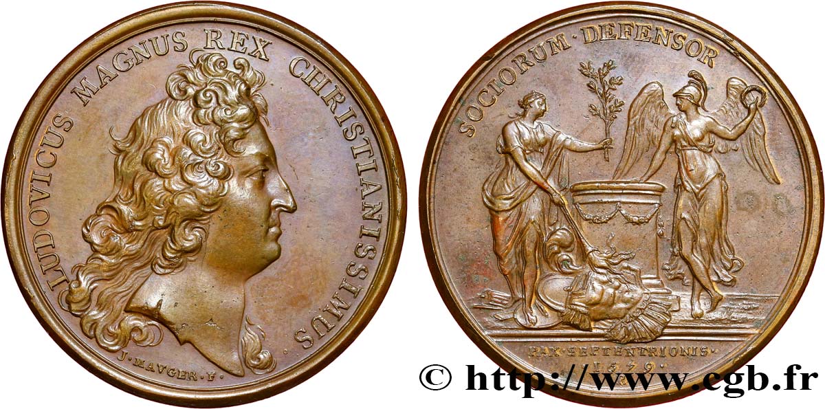 LOUIS XIV  THE SUN KING  Médaille, La paix du Nord, conclue à Saint-Germain EBC