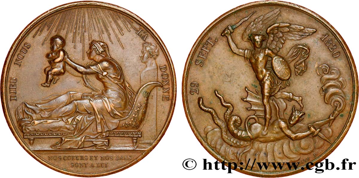 HENRI V COMTE DE CHAMBORD Médaille, Naissance du futur comte de Chambord (Henri V) AU