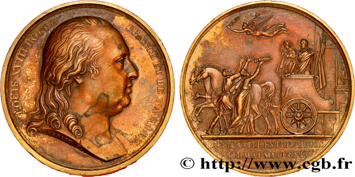 LOUIS XVIII Médaille, Entrée de Louis XVIII à Paris XF