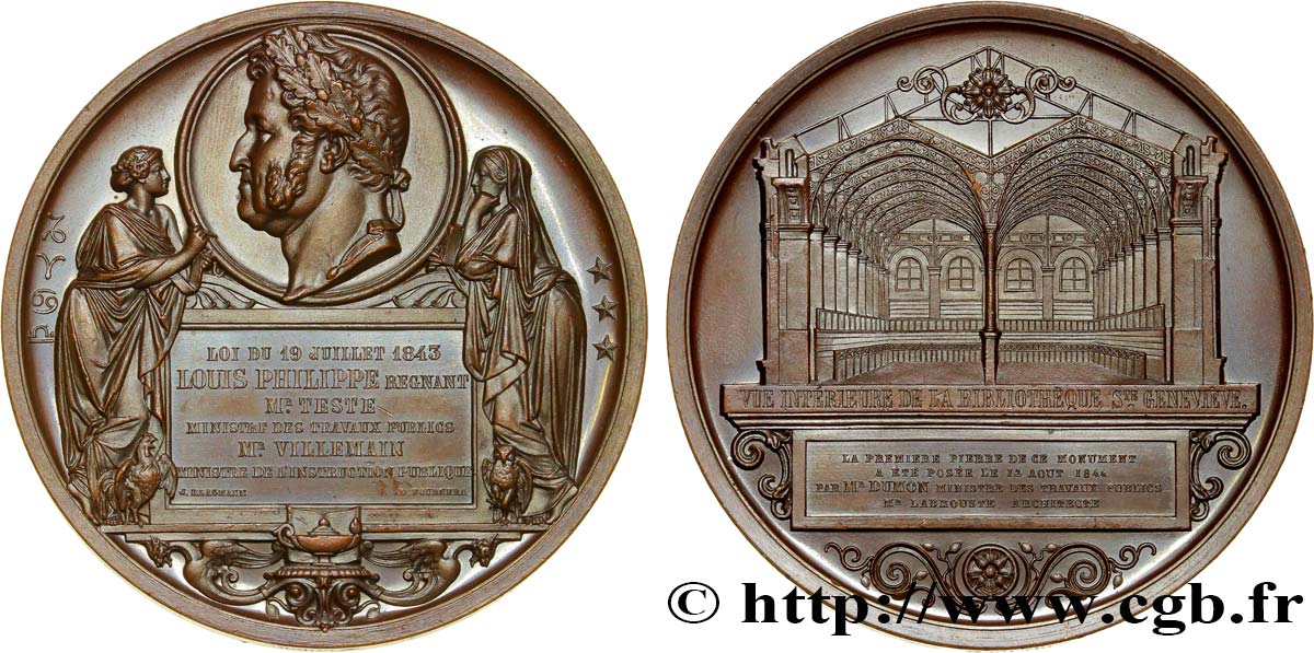 LUDWIG PHILIPP I Médaille d’inauguration de la bibliothèque Ste Geneviève fST