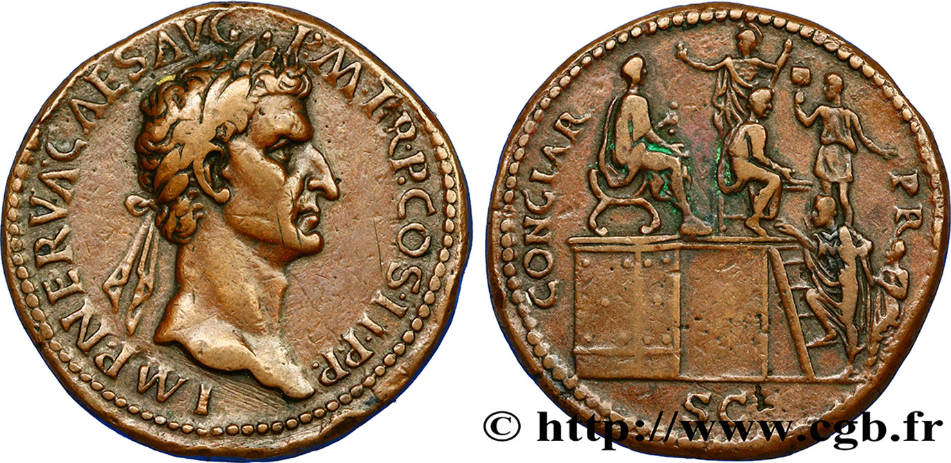ITALIEN Médaille imitant un sesterce de Nerva (96-98) fVZ