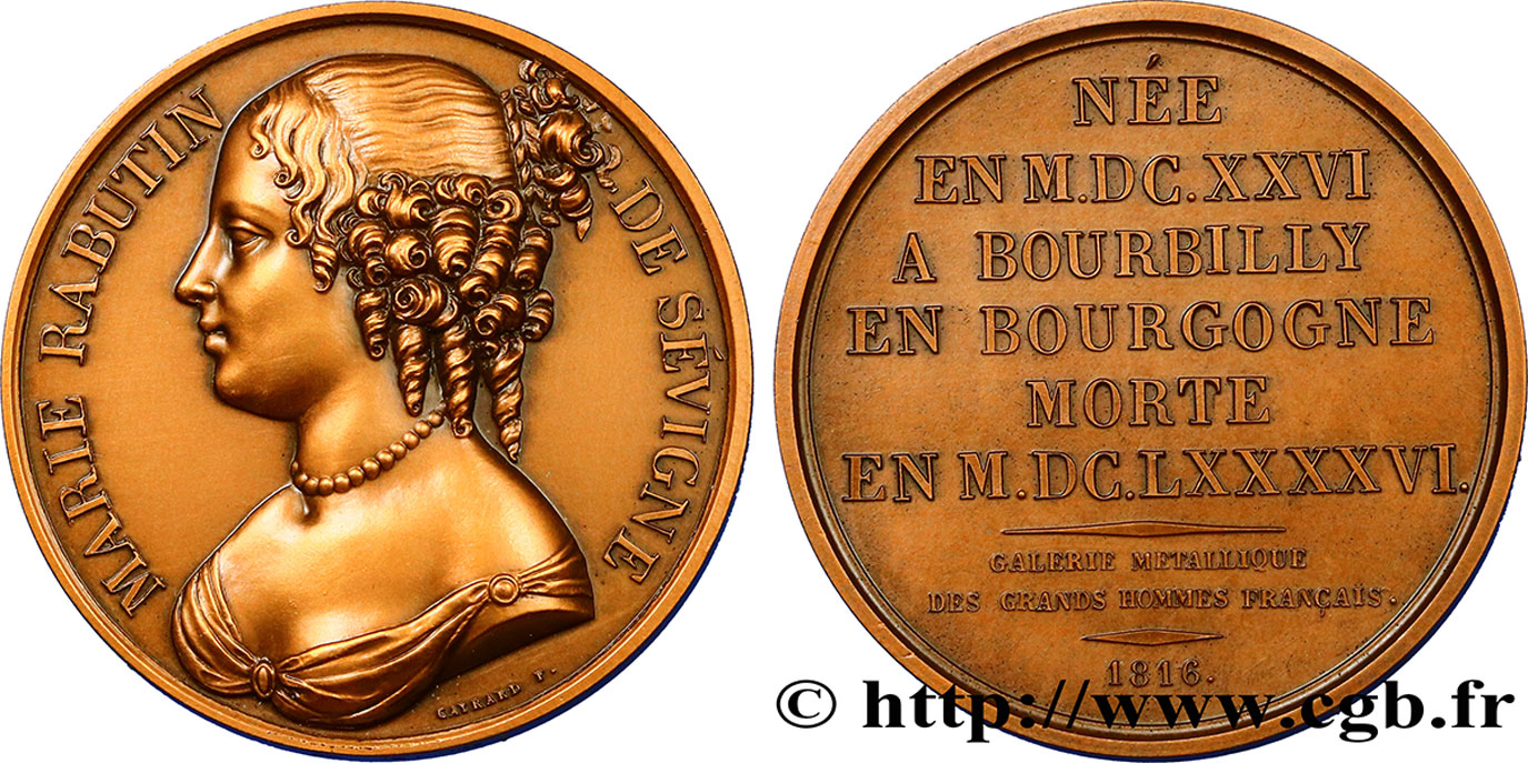 METALLIC GALLERY OF THE GREAT MEN FRENCH Médaille, Madame de Sévigné AU