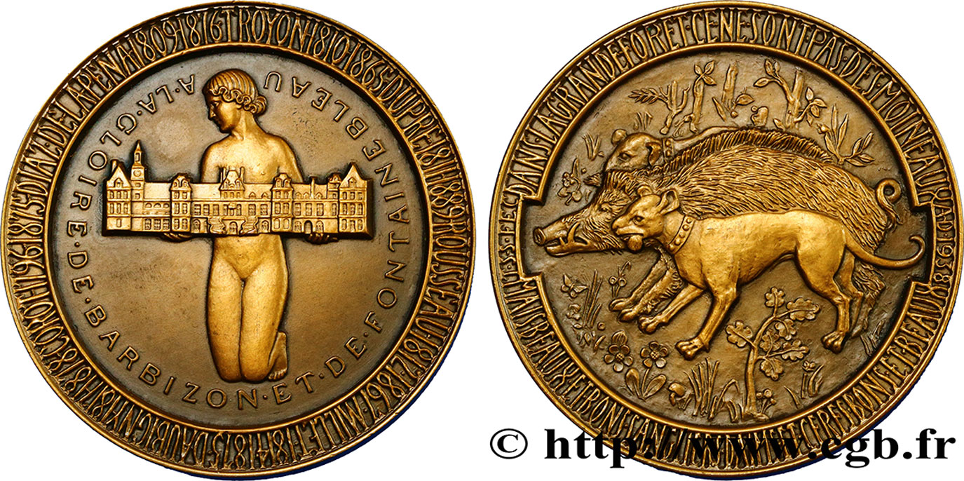 III REPUBLIC Médaille à la gloire de Fontainebleau et Barbizon AU