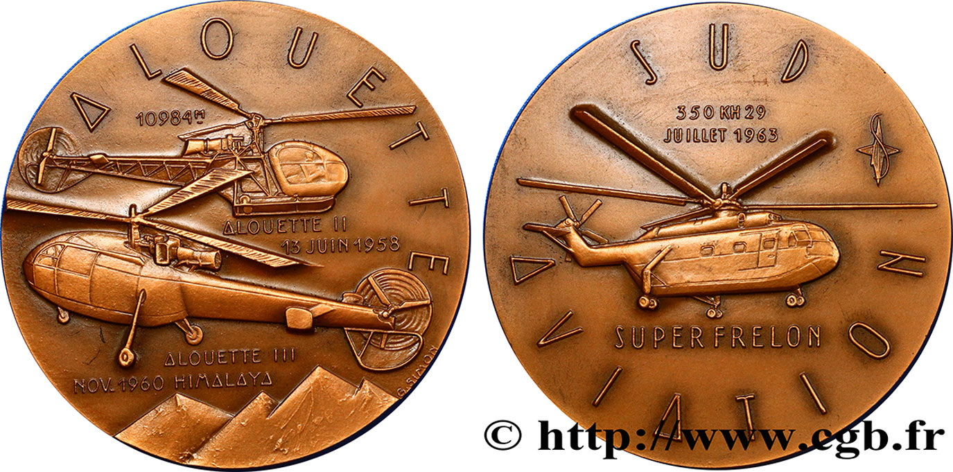 QUINTA REPUBBLICA FRANCESE Médaille de l’Alouette et du Super Frelon q.SPL