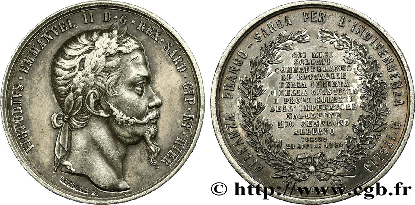 SECOND EMPIRE Médaille, Victor-Emmanuel, Alliance Franco-Sarde pour l’indépendance italienne XF/AU
