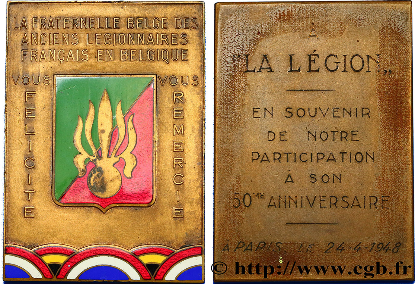 IV REPUBLIC Médaille de fraternité franco-belge XF