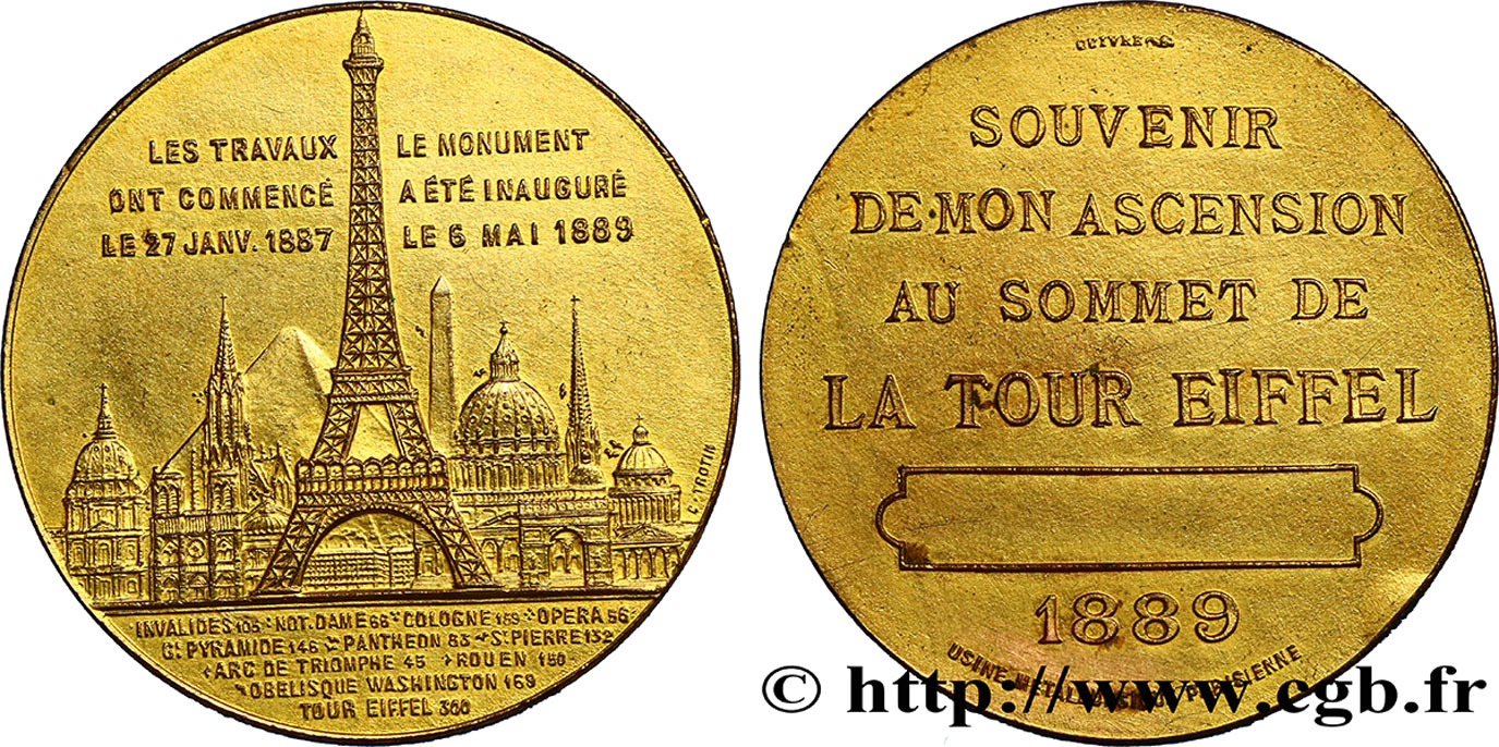 TERCERA REPUBLICA FRANCESA Médaille de l’ascension de la Tour Eiffel (sommet) EBC