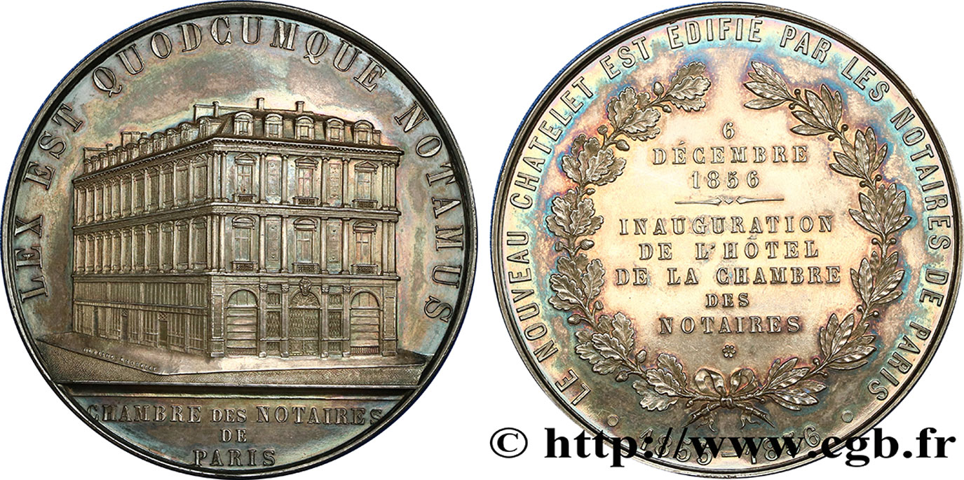 SECONDO IMPERO FRANCESE Médaille d’inauguration de la Chambre des Notaires de Paris MS