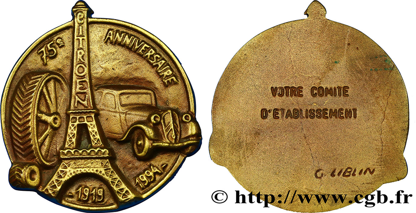 CINQUIÈME RÉPUBLIQUE Médaille, 75e anniversaire de Citroen TTB+
