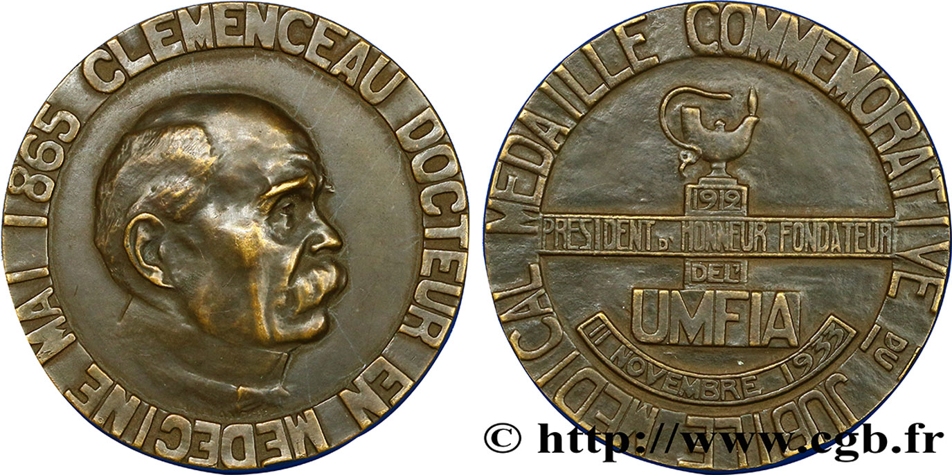 TROISIÈME RÉPUBLIQUE Médaille de Clémenceau et de l’UMFIA TTB+