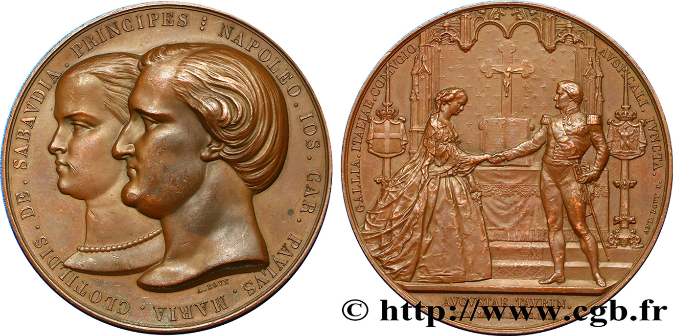 SECOND EMPIRE Médaille du mariage de Clotilde de Savoie et du prince Napoléon SUP
