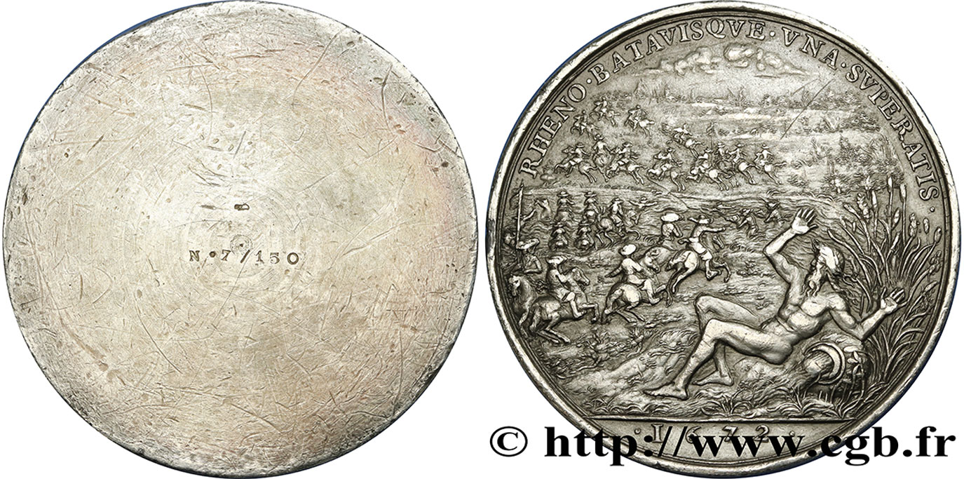 LOUIS XIV  THE SUN KING  Médaille uniface du passage du Rhin - refrappe q.SPL