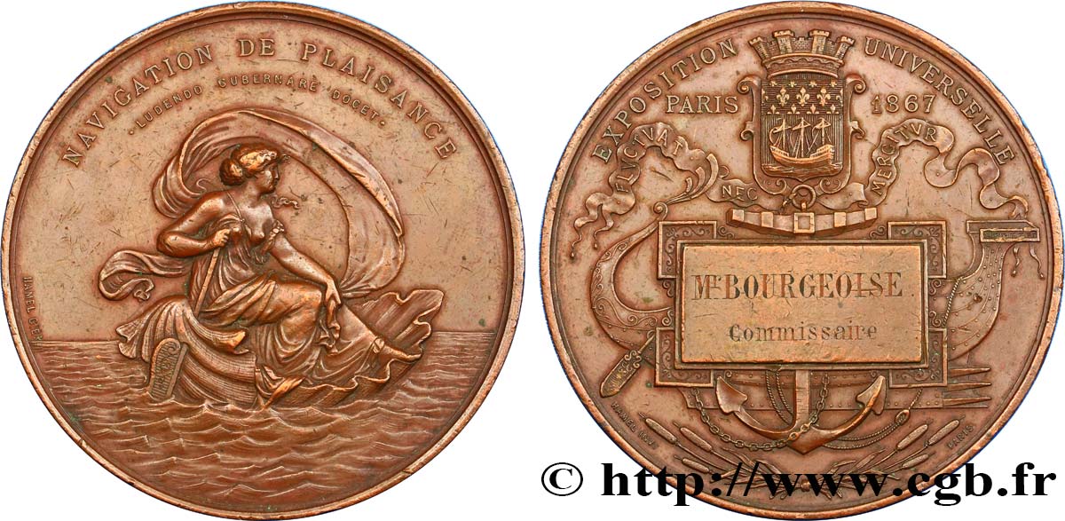 SECOND EMPIRE Médaille, Exposition Universelle, Navigation de Plaisance TTB