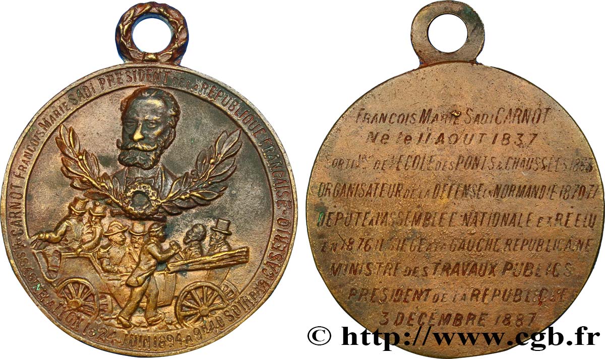 TROISIÈME RÉPUBLIQUE Médaille du président Sadi Carnot TTB+