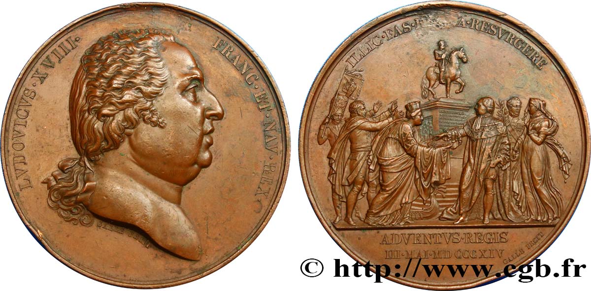 LOUIS XVIII Médaille pour l’entrée de Louis XVIII à Paris AU