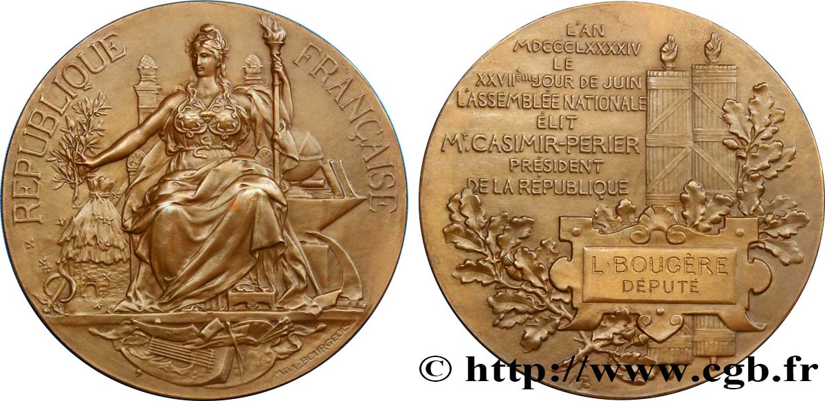 III REPUBLIC Médaille pour l’élection de Jean Casimir-Perier AU