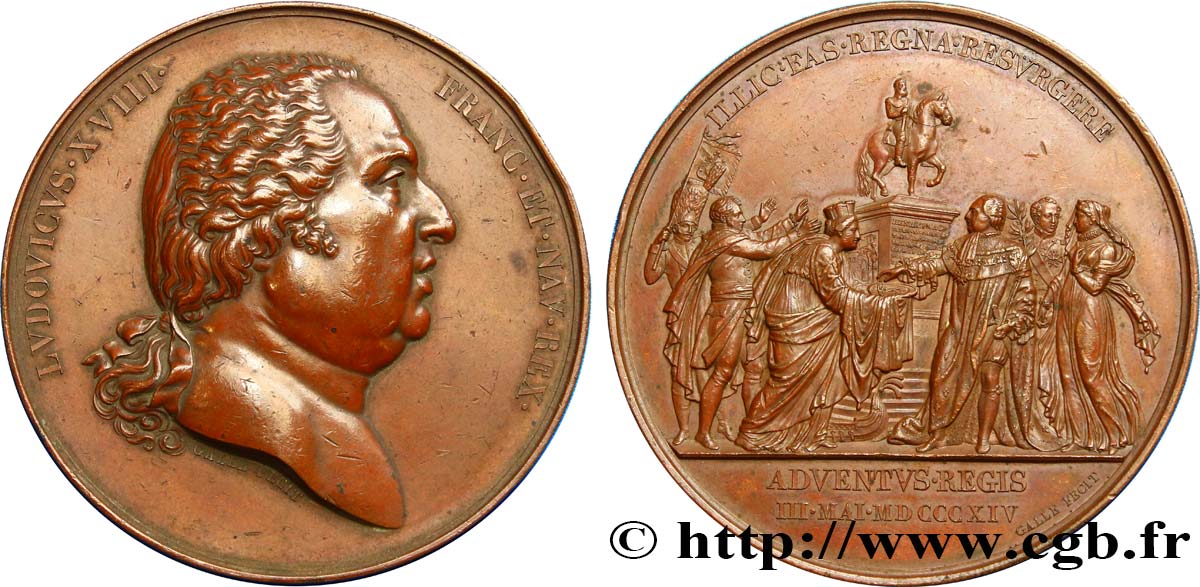 LOUIS XVIII Médaille, Entrée de Louis XVIII à Paris TTB+