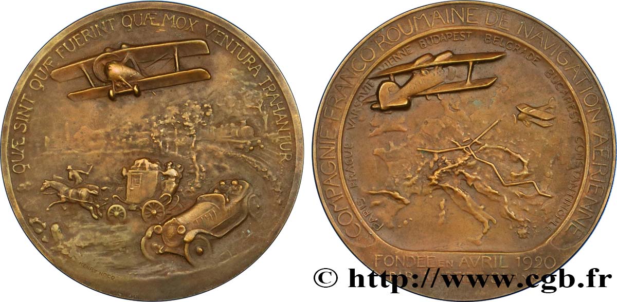 TERCERA REPUBLICA FRANCESA Médaille de la compagnie franco-roumaine de navigation aérienne MBC+