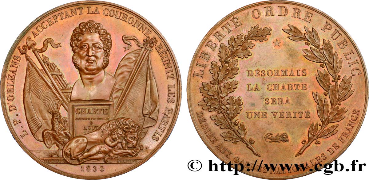 LUIGI FILIPPO I Médaille de la Charte de 1830 accession de Louis-Philippe SPL
