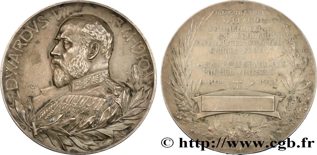 TROISIÈME RÉPUBLIQUE Médaille d’inauguration de la plaque Édouard VII par le Grand-Duc Michel TTB