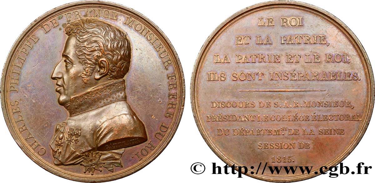 LOUIS XVIII Médaille, Discours de Charles Philippe de France, futur Charles X AU