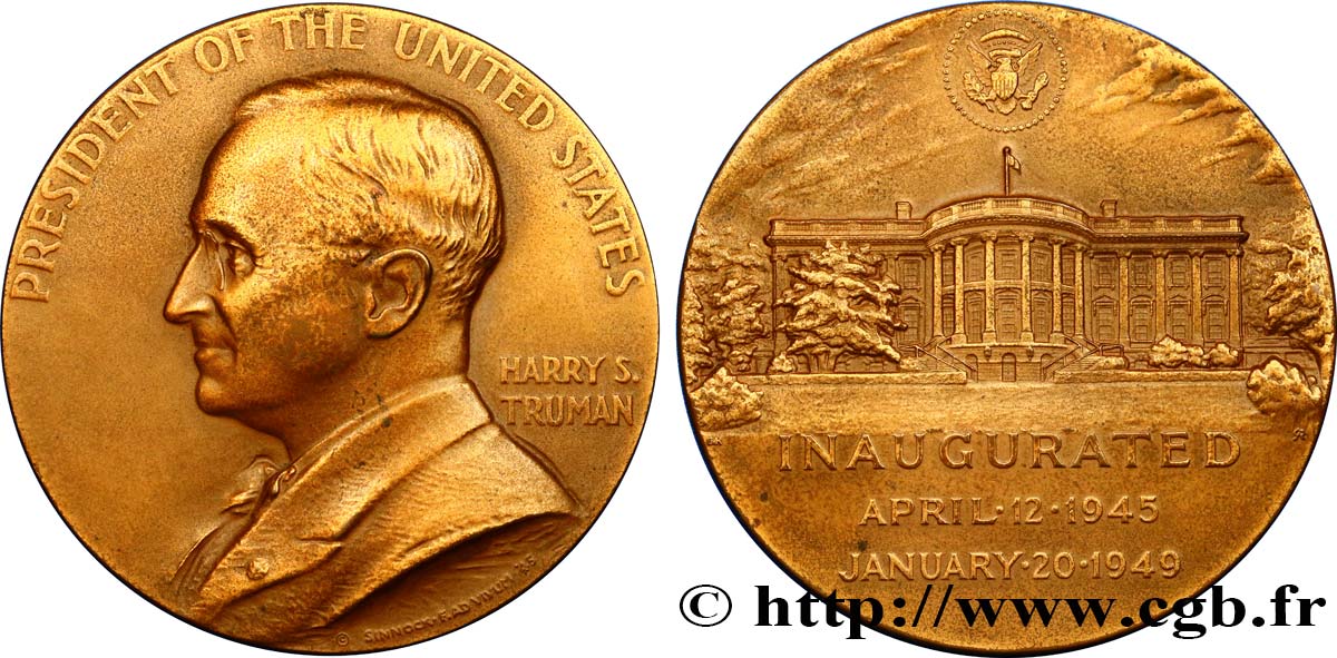 ESTADOS UNIDOS DE AMÉRICA Imposante médaille du premier mandat du président Harry S. Truman MBC+