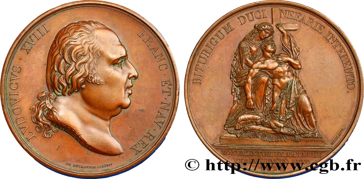 LUIGI XVIII Médaille du monument au duc de Berry SPL