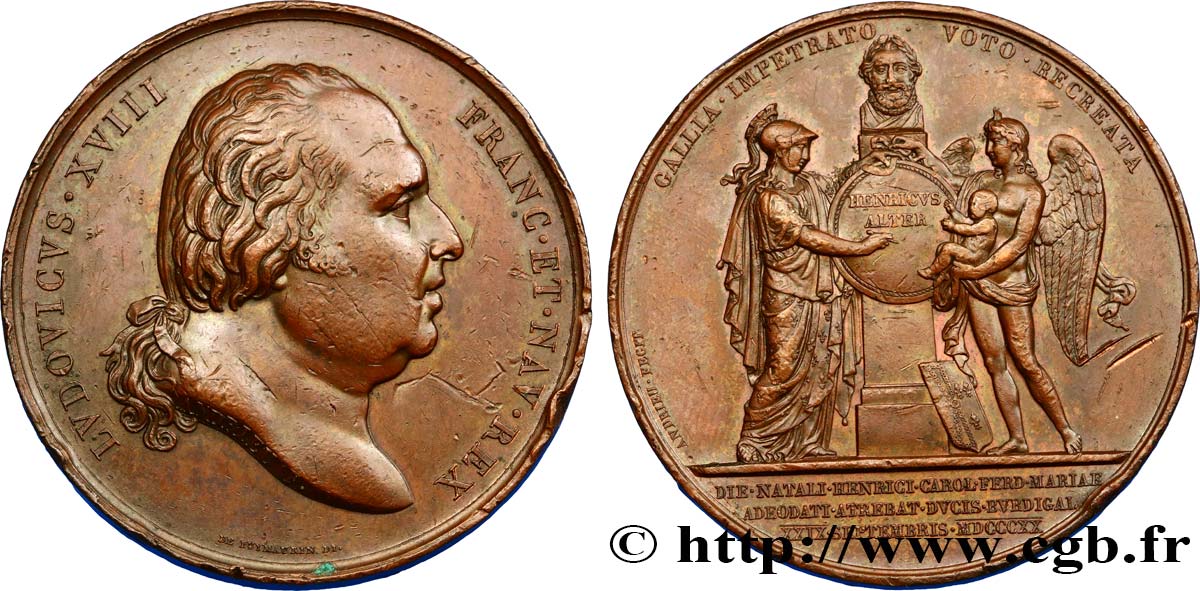 LUIGI XVIII Médaille, Naissance de Henri, duc de Bordeaux, Comte de Chambord BB