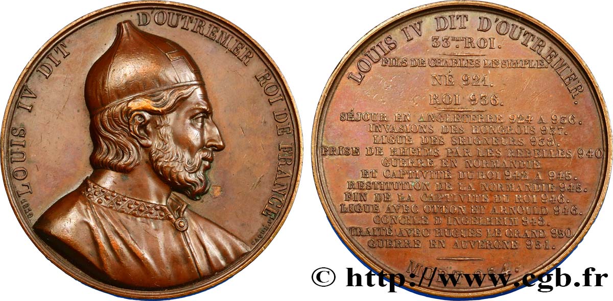 LOUIS-PHILIPPE Ier Médaille du roi Louis IV d’Outremer TTB+