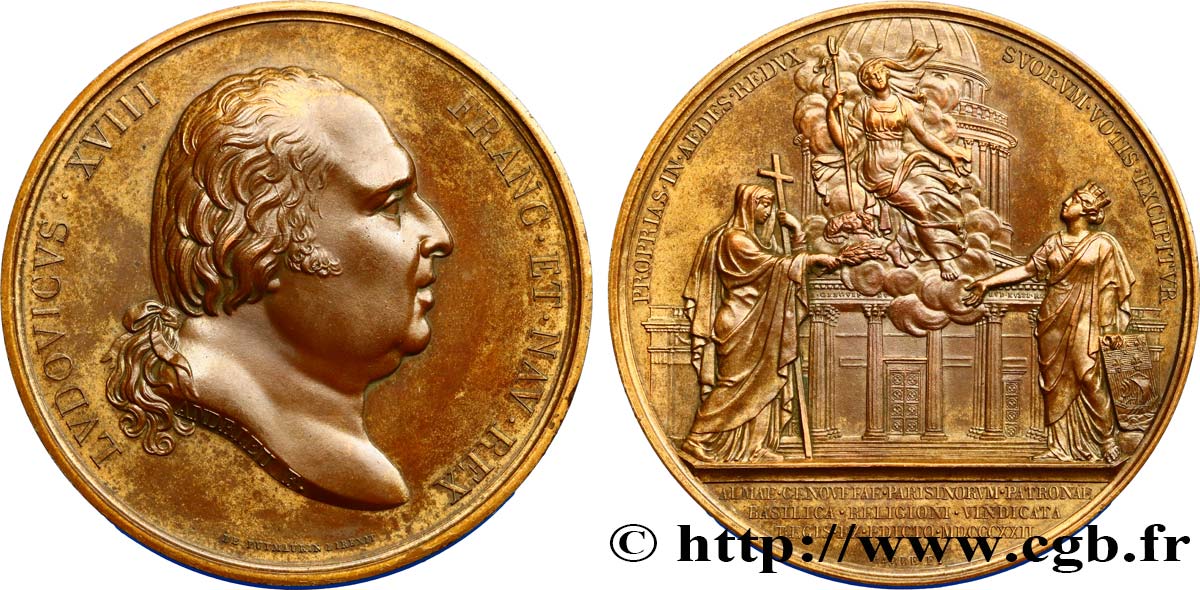 LOUIS XVIII Médaille, Restauration de l’église Ste-Geneviève AU