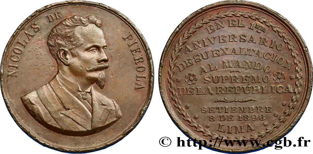PÉROU - RÉPUBLIQUE Médaille, Nicolas de Pierola TTB