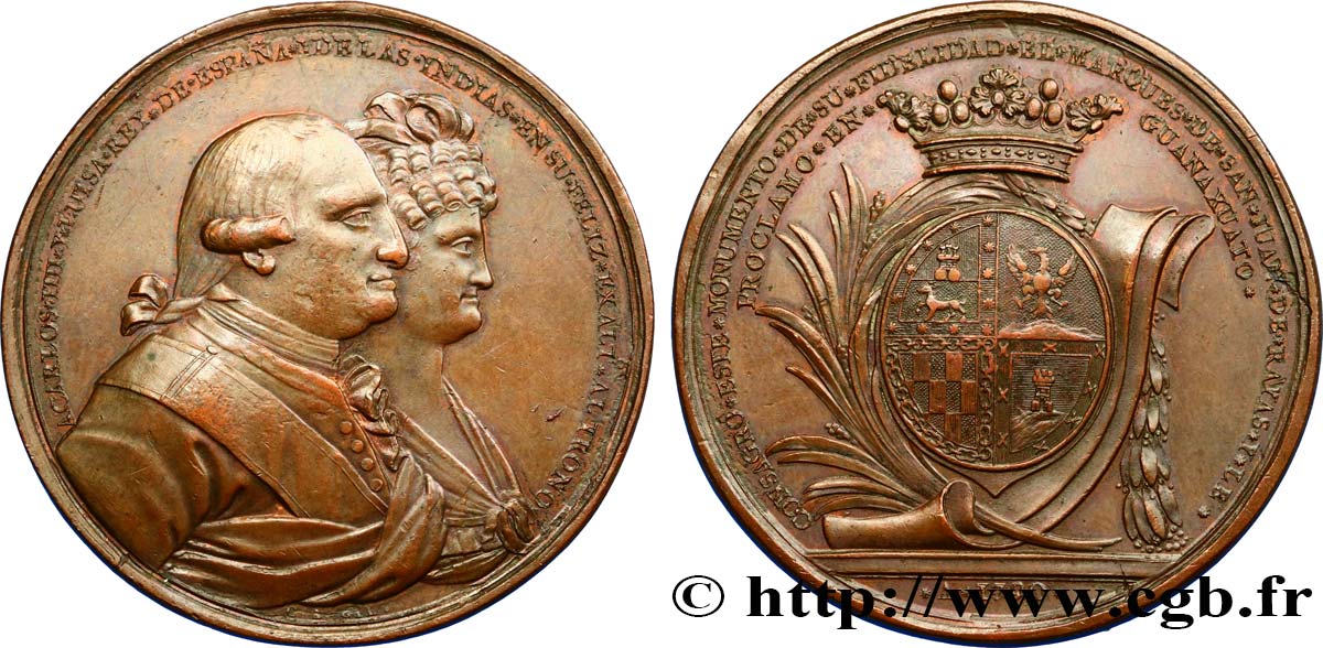 MEXIQUE - CHARLES IV Médaille de proclamation de Charles IV et Marie Louise de Bourbon-Parme TTB+