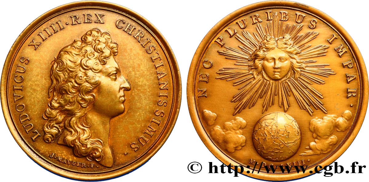 LOUIS XIV  THE SUN KING  Médaille, NEC PLURIBUS IMPAR., refrappe SPL