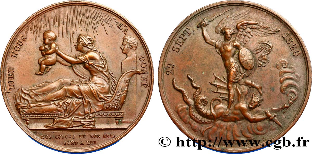 HENRI V COMTE DE CHAMBORD Médaille, Naissance du futur comte de Chambord (Henri V) TTB+